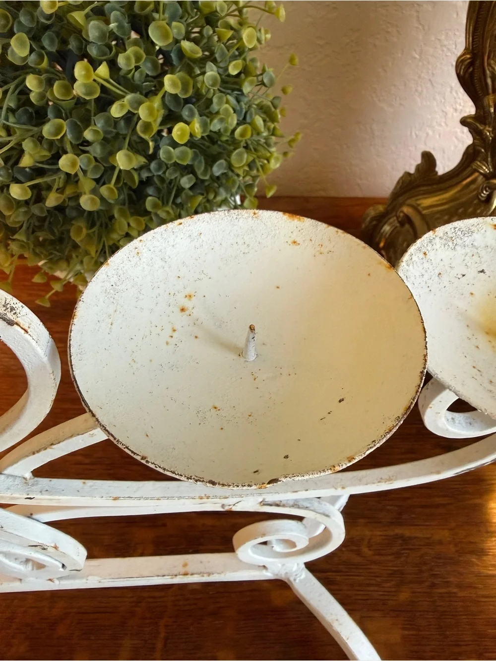 Vintage Cast Iron White Farmhouse 5-Arm Candle Holder with Genuine Patina